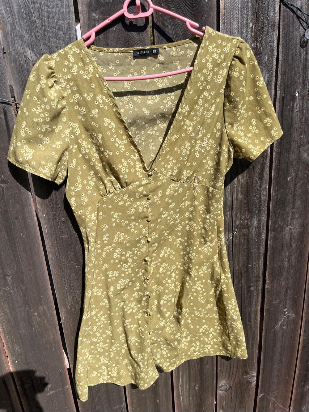Cotton On Olive Green Floral V-Neck Button Front Top